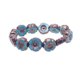 Blue Turquoise Silk with Bronze Finish Czech Glass Flower Beads