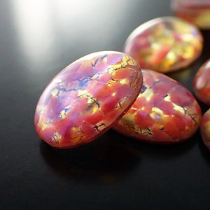 Colorful Czech Glass Faux Opal Oval Cabochons - Glass Opal Cabs - 18x13mm 18mm - Fuchsia, Red, PInk, and Yellow - Scrapbook Embellishments