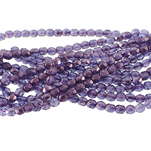 Czech Glass Beads - 4mm Fire Polished - Lumi Transparent Purple Luster